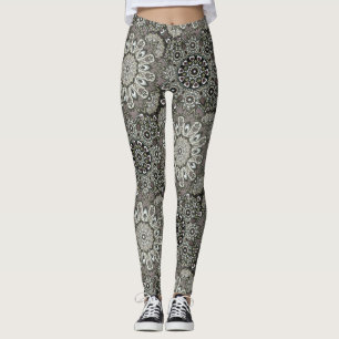 Boho Grey Black Mandala Pattern Leggings