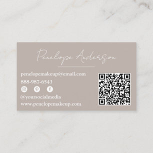 Boho Grey Neutral Chic Minimalist Modern QR Code Business Card