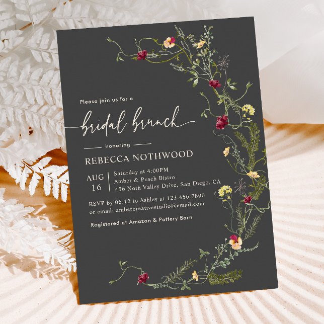 Boho Grey Watercolor Wildflowers Bridal Brunch Invitation (Creator Uploaded)