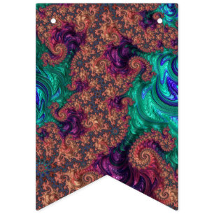 Boho Groovy Colourful Jewel Tone Abstract Fractal Bunting