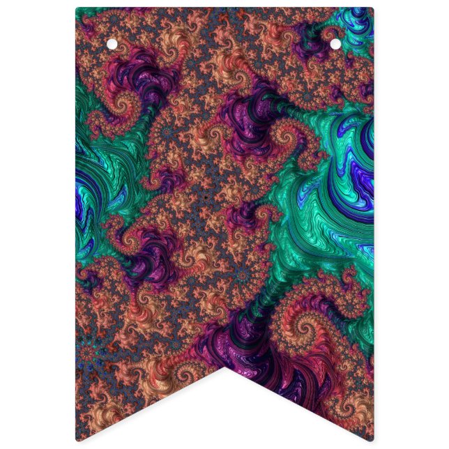Boho Groovy Colourful Jewel Tone Abstract Fractal Bunting (First Flag)