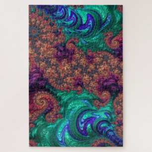 Boho Groovy Colourful Jewel Tone Abstract Fractal Jigsaw Puzzle
