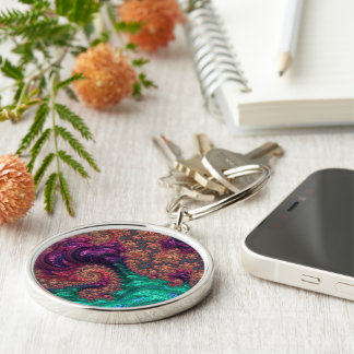 Boho Groovy Colourful Jewel Tone Abstract Fractal Key Ring