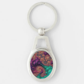 Boho Groovy Colourful Jewel Tone Abstract Fractal Key Ring