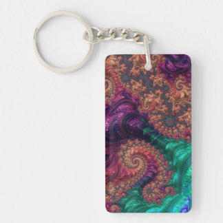 Boho Groovy Colourful Jewel Tone Abstract Fractal Key Ring