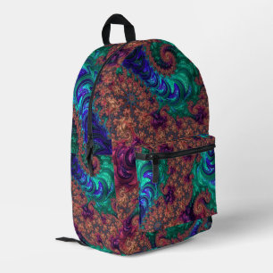 Boho Groovy Colourful Jewel Tone Abstract Fractal Printed Backpack
