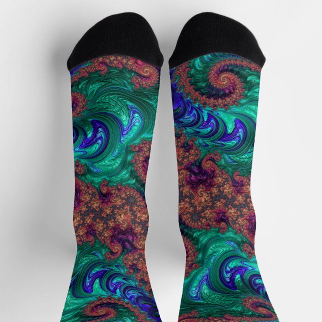 Boho Groovy Colourful Jewel Tone Abstract Fractal Socks (Top)