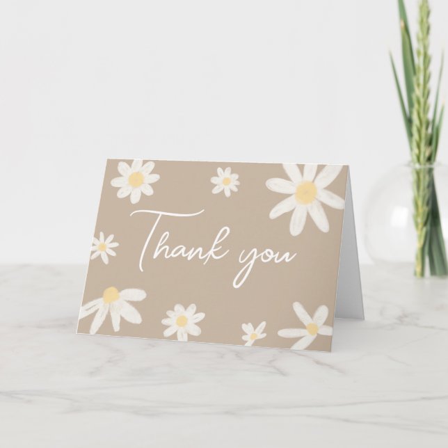 Boho Groovy Daisy Baby Shower Thank You Card (Front)