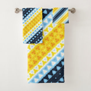 Boho Groovy Geometric Abstract AroAce Pride Flag Bath Towel Set