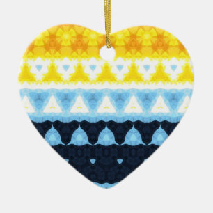 Boho Groovy Geometric Abstract AroAce Pride Flag Ceramic Ornament