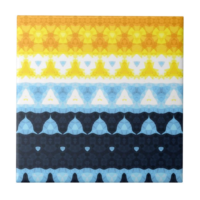 Boho Groovy Geometric Abstract AroAce Pride Flag Ceramic Tile (Front)