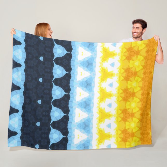 Boho Groovy Geometric Abstract AroAce Pride Flag Fleece Blanket (In Situ)