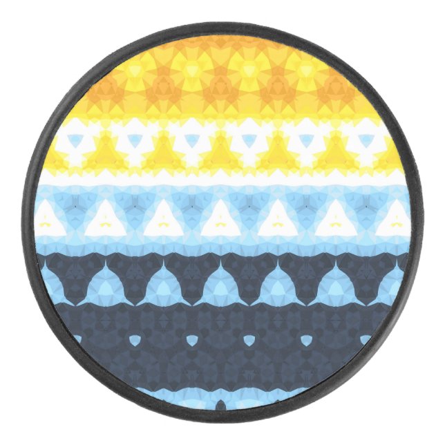 Boho Groovy Geometric Abstract AroAce Pride Flag Hockey Puck (Front)