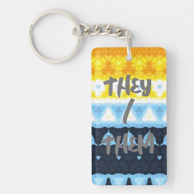 Boho Groovy Geometric Abstract AroAce Pride Flag Key Ring (Front)