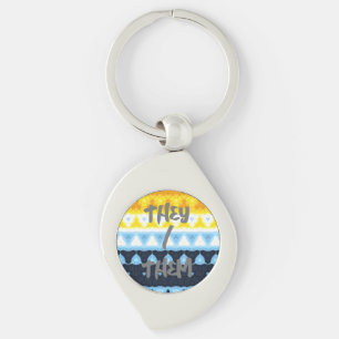 Boho Groovy Geometric Abstract AroAce Pride Flag Key Ring