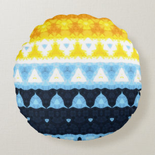 Boho Groovy Geometric Abstract AroAce Pride Flag Round Cushion