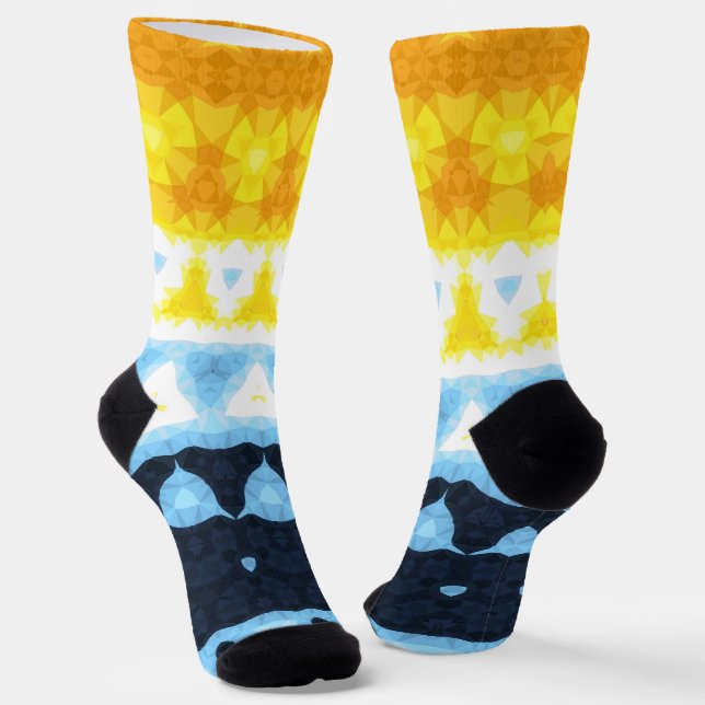 Boho Groovy Geometric Abstract AroAce Pride Flag Socks (Angled)