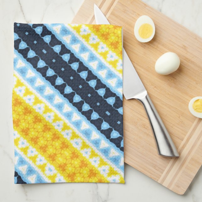 Boho Groovy Geometric Abstract AroAce Pride Flag Tea Towel (Quarter Fold)