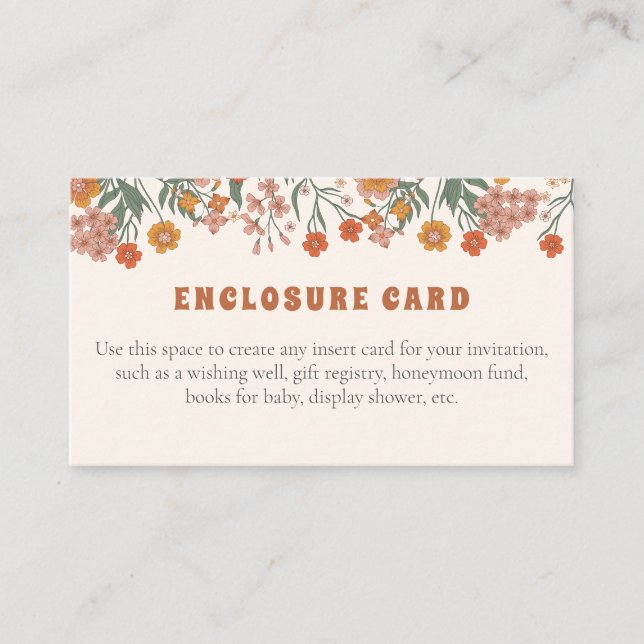 Boho Groovy Meadow Wildflower Custom Text Enclosure Card (Front)