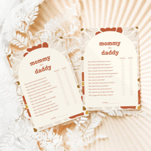 Boho Groovy Mummy or Daddy Baby Shower Game Card