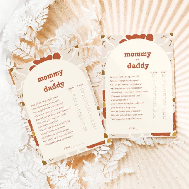 Boho Groovy Mummy or Daddy Baby Shower Game Card (Creator Uploaded)