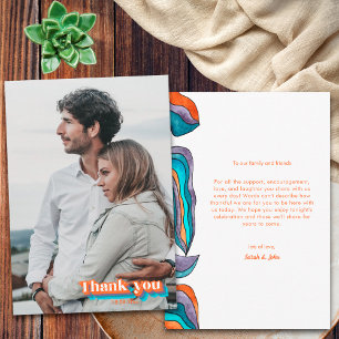 Boho Groovy Retro Blue Orange Typography Wavy Line Thank You Card