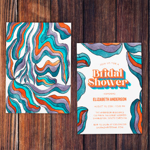 Boho Groovy Retro Bold Colourful Wavy Bridal Showe Invitation