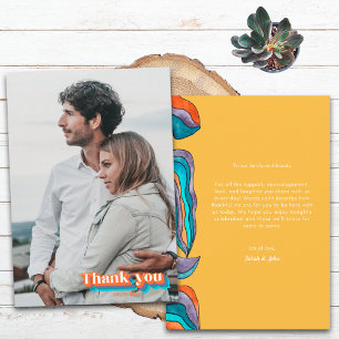 Boho Groovy Retro Yellow Orange Typography Wavy Thank You Card