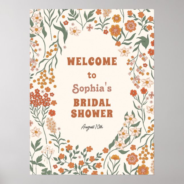 Boho Groovy Wildflower Bridal Shower Welcome Poster (Front)