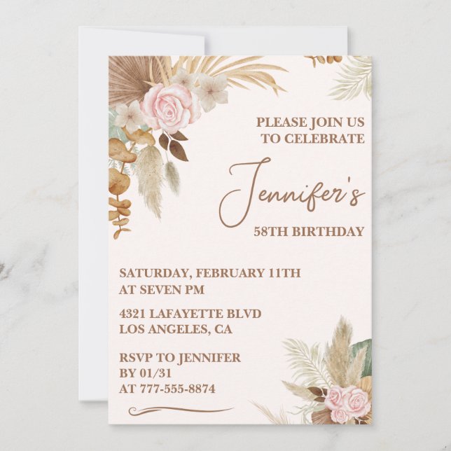 Boho Groovy Wildflower Whimsy 58th birthday Invitation (Front)