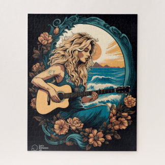 Boho Guitar beach girl Puzzle