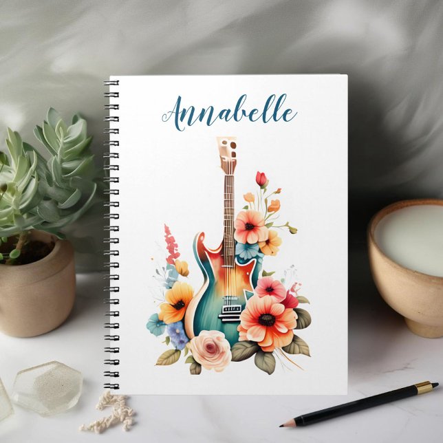 Boho Guitar with Floral Blooms Notebook (Creator Uploaded)