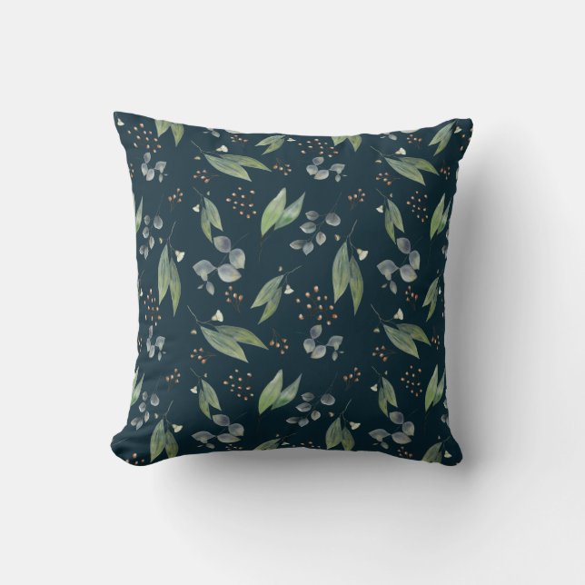 Boho gum leaf green foliage eucalyptus flower cushion (Front)