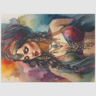 Boho Gypsy Woman Portrait Decoupage Paper Color