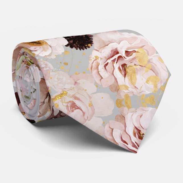 Boho H2 Dusty Roses Burgundy Mums DIY background N Tie (Rolled)