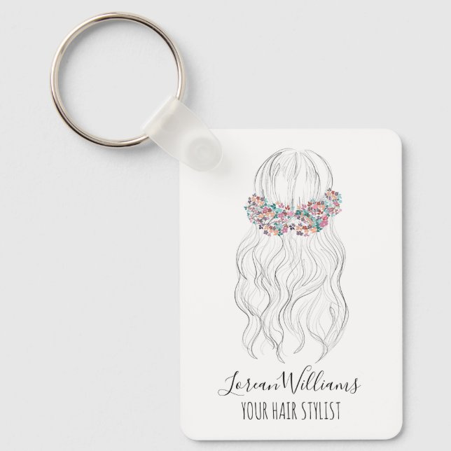 Boho Hair Wedding Hairdresser Floral Romantic QR Key Ring (Front)