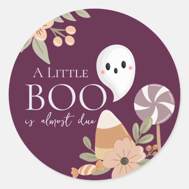 Boho Halloween Baby Shower Cute Ghost Plum Purple Classic Round Sticker (Front)