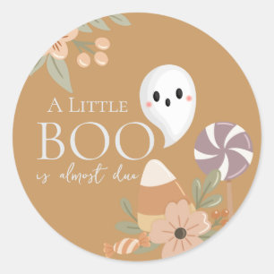 Boho Halloween Baby Shower Ghost Yellow Mustard Classic Round Sticker