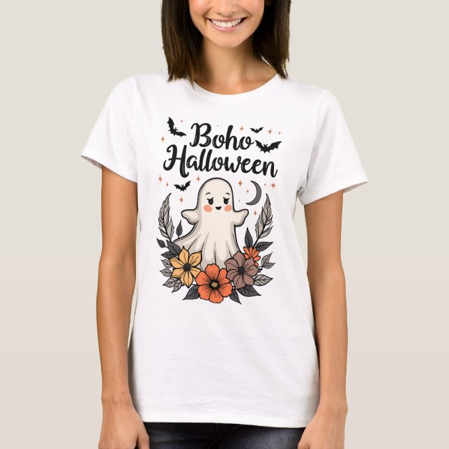 Boho Halloween Cute Ghost T-Shirt (Front)