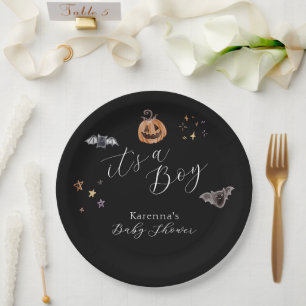 Boho Halloween It's a Boy Baby Shower Paper Plate