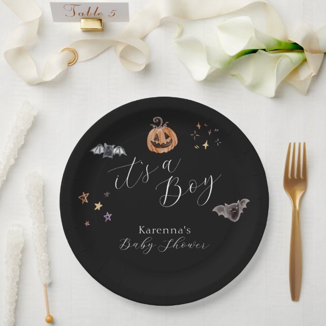 Boho Halloween It's a Boy Baby Shower Paper Plate (Wedding)