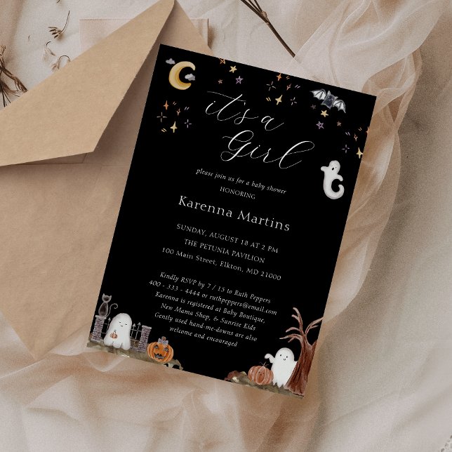 Boho Halloween It's a Girl Baby Shower Invitation (Creator Uploaded)