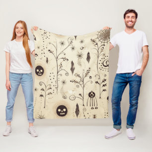Boho Halloween Masks & Botanical Swirls Pattern Fleece Blanket