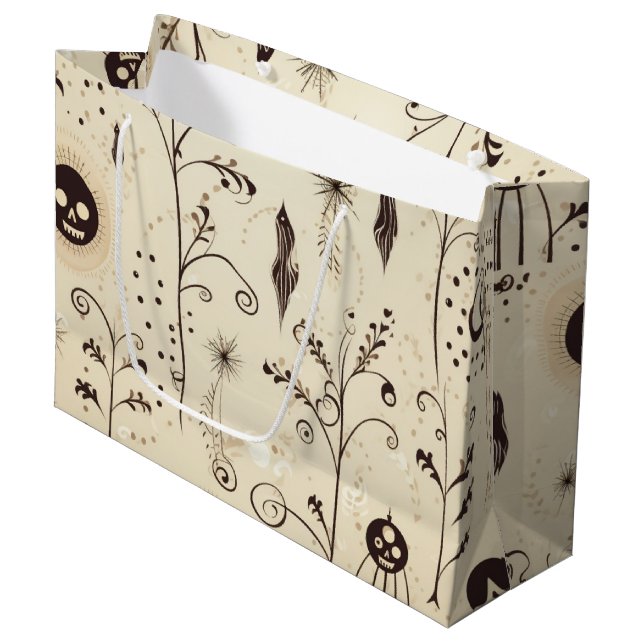 Boho Halloween Masks & Botanical Swirls Pattern Large Gift Bag (Front Angled)