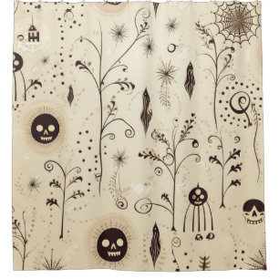 Boho Halloween Masks & Botanical Swirls Pattern Shower Curtain