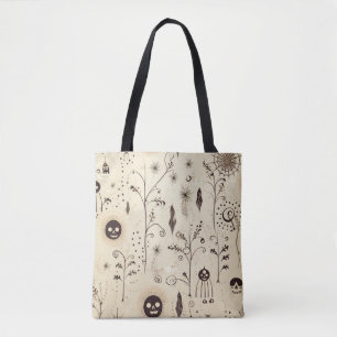 Boho Halloween Masks & Botanical Swirls Pattern Tote Bag