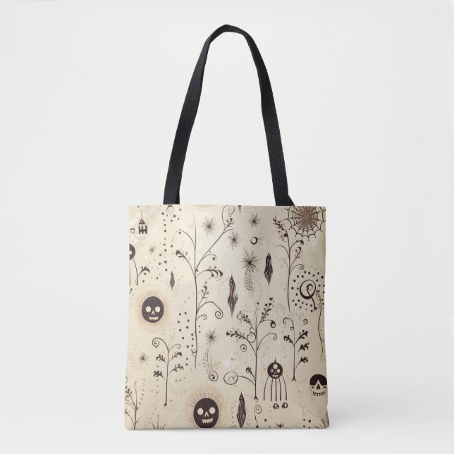 Boho Halloween Masks & Botanical Swirls Pattern Tote Bag (Front)