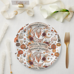 Boho Halloween Seamless Celestial Moon & Pu Paper Plate