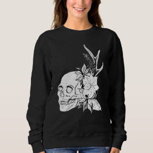 Boho Halloween Skull Flowers Occult Dark Art Goth Sweatshirt