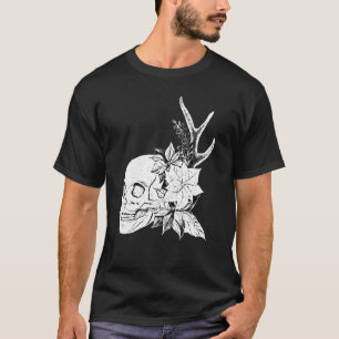 Boho Halloween Skull Flowers Occult Dark Art Goth T-Shirt